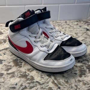 Nike Kids' White and Black Sneakers with Red Swoosh